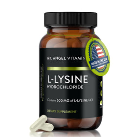 Boîte de capsules L-Lysine 500mg de Mt. Angel Vitamins, vue de face