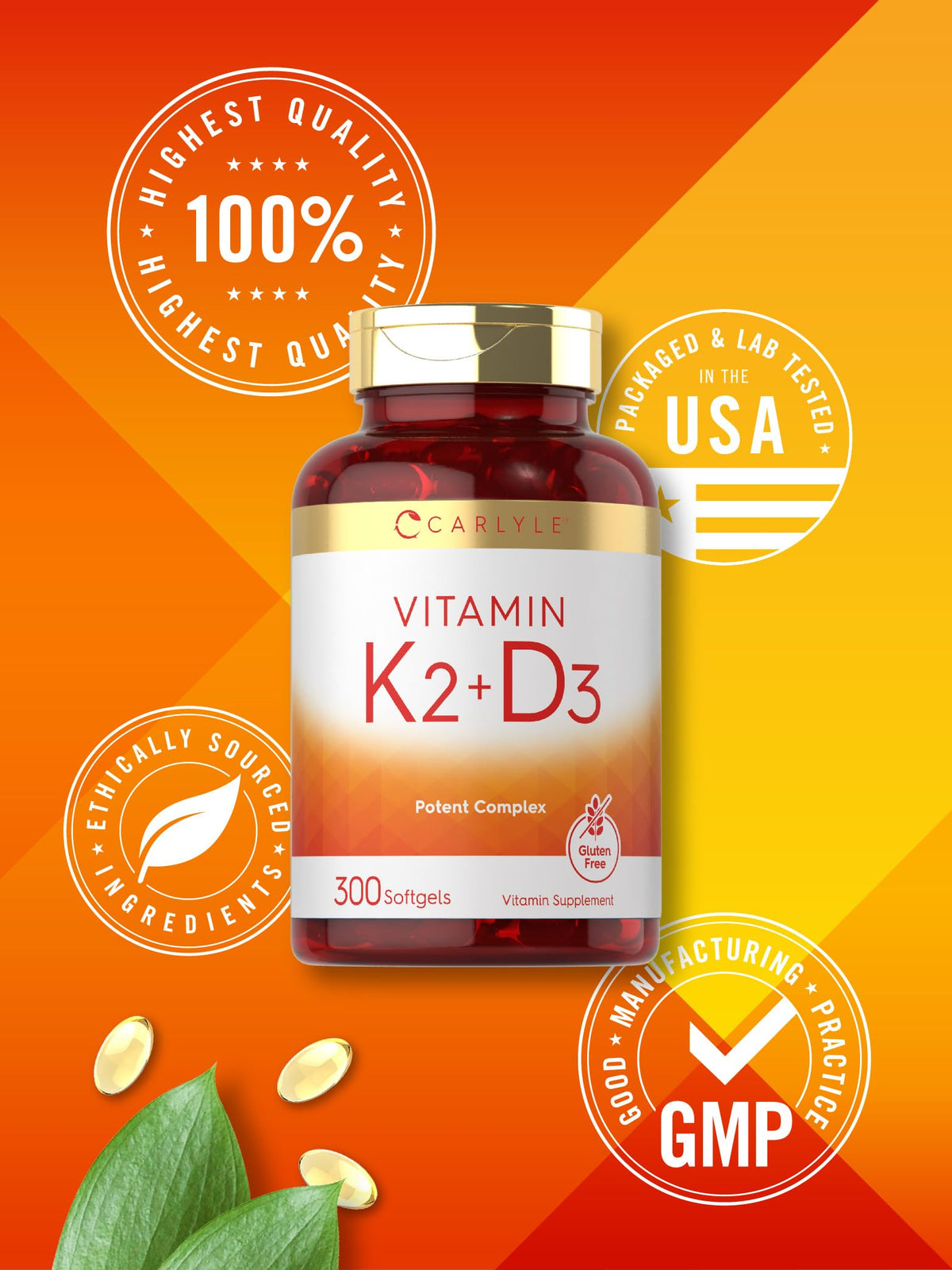 Boîte de Carlyle Vitamine K2 D3 300 gélules souples