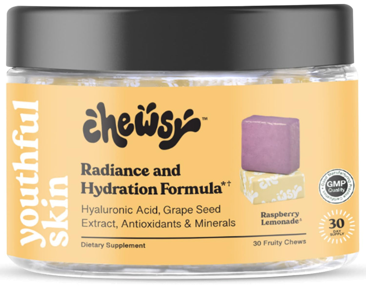 Boîte de Chewsy Youthful Skin, vue avant avec étiquette et logo
