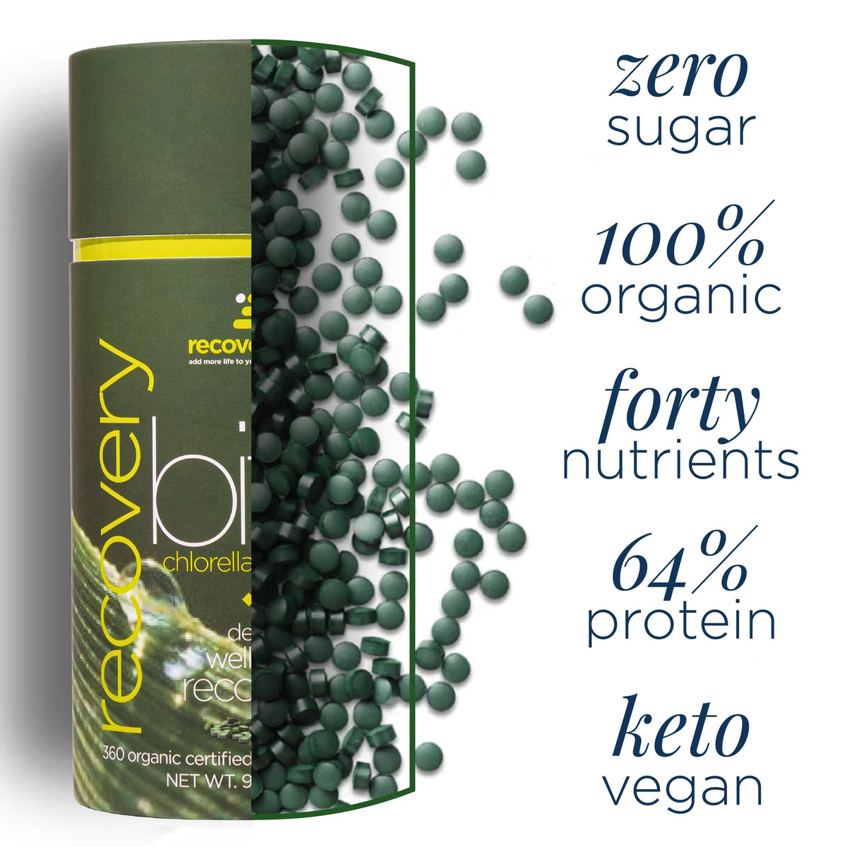 Boîte de chlorella bio ENERGYBITS avec étiquette visible