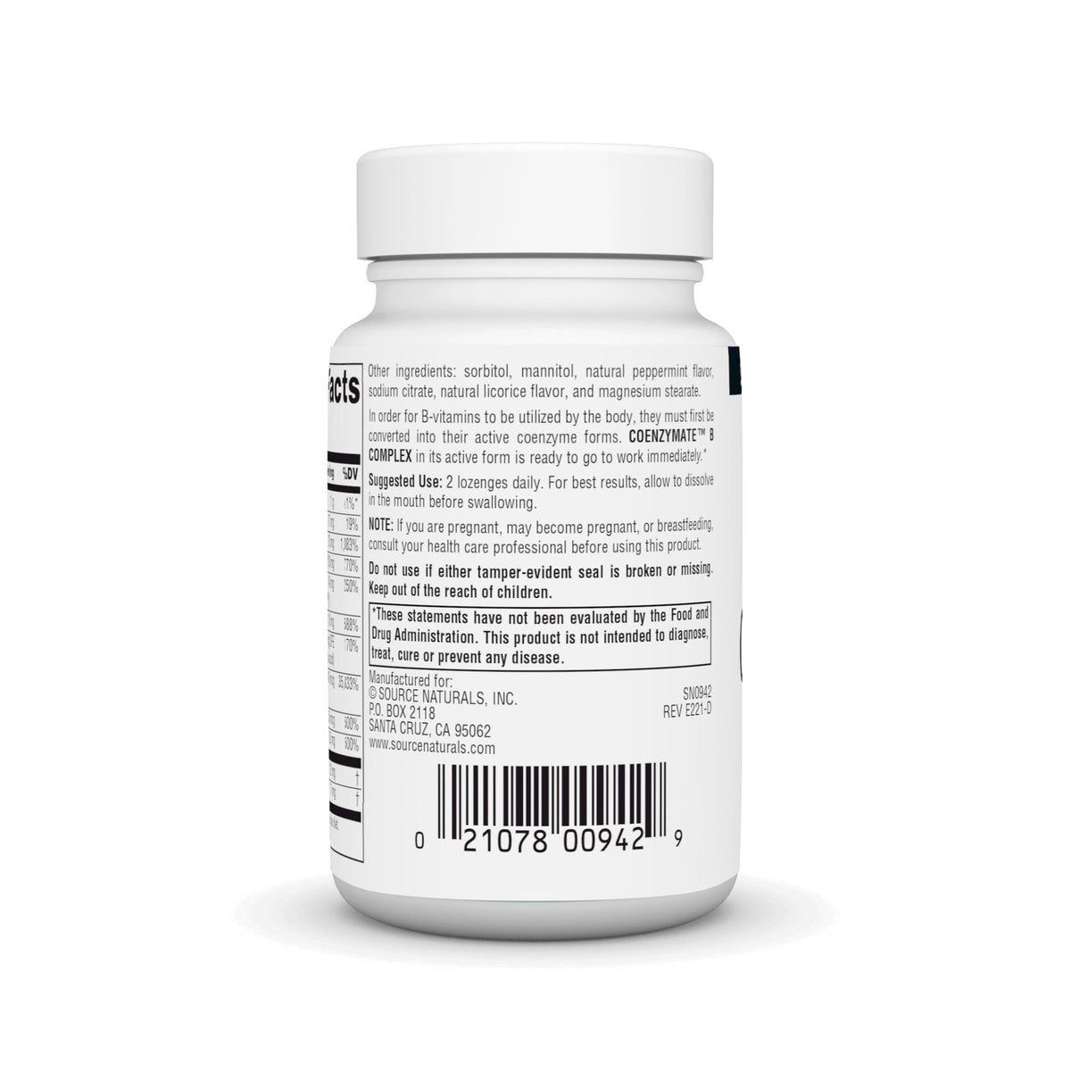 Boîte de Coenzymate B Complex de Source Naturals, vue latérale
