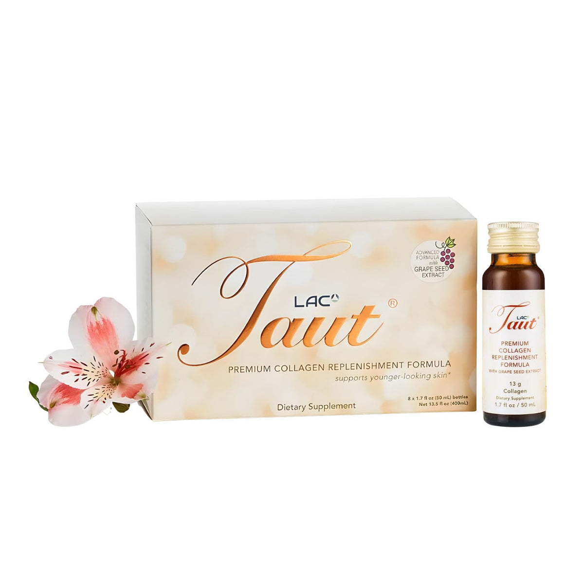 Boîte de collagène liquide TAUT contenant 8 bouteilles prêtes à boire