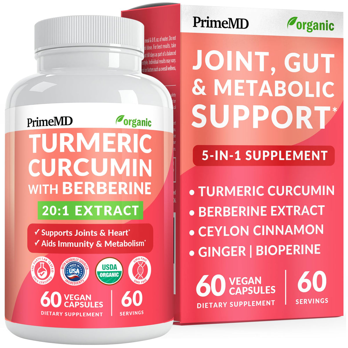 Boîte de complément alimentaire Curcuma 5-en-1 PrimeMD vue de face