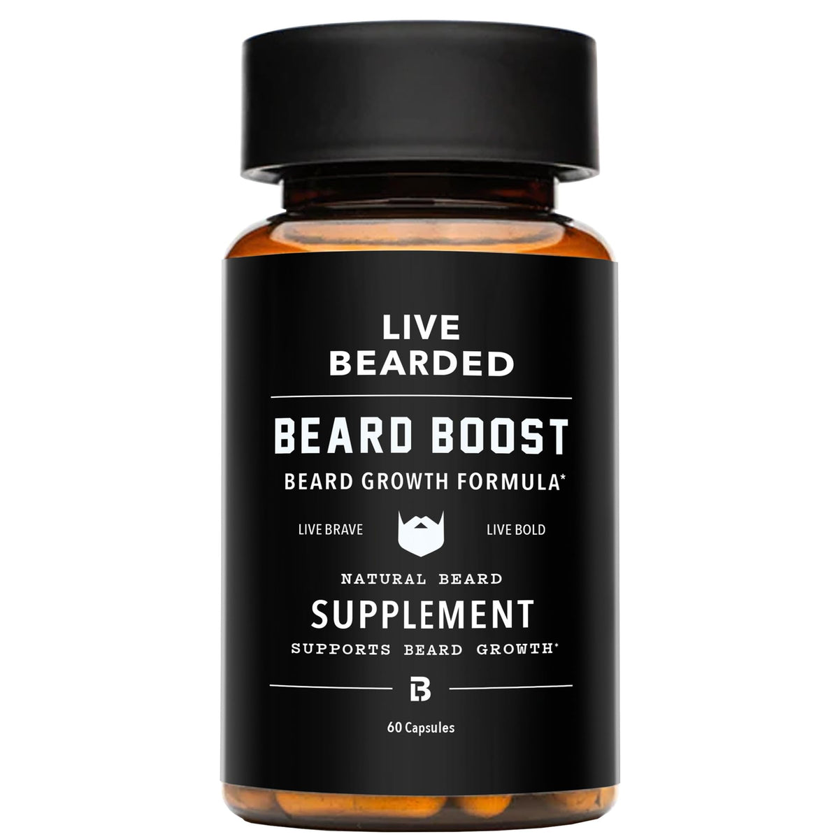 Boîte de complément alimentaire Live Bearded pour barbe, vue de face