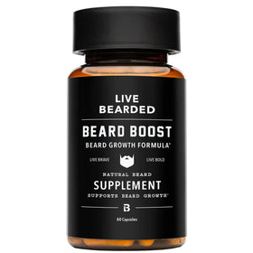 Boîte de complément alimentaire Live Bearded pour barbe, vue de face