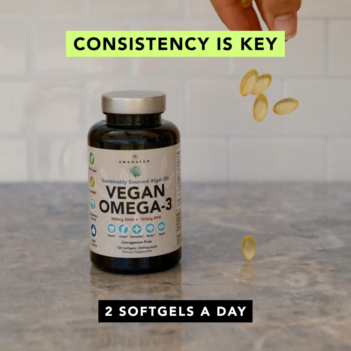 Boîte de complément Omega-3 végétalien AMANDEAN ouverte
