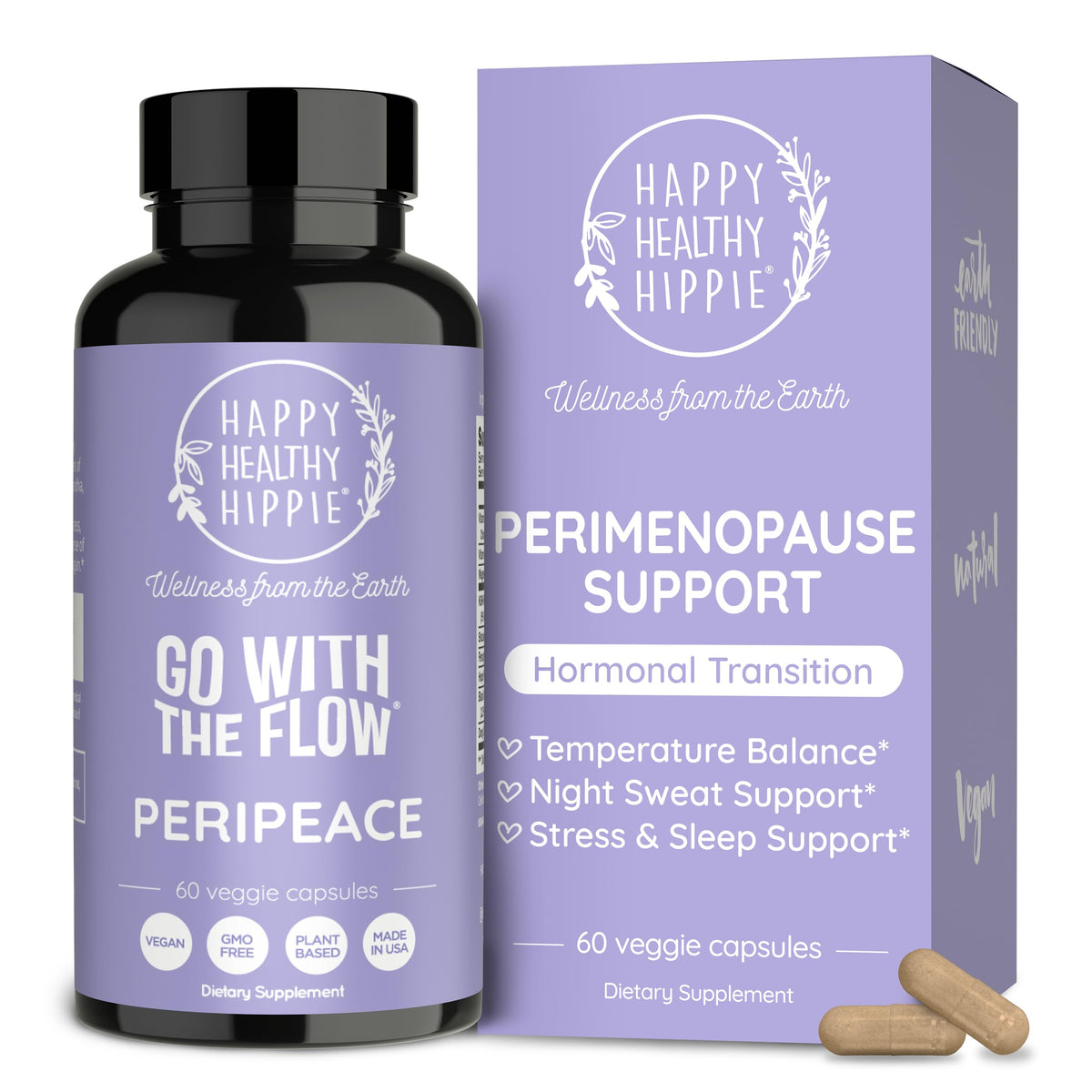 Boîte de compléments alimentaires Happy Healthy Hippie pour la périménopause, 60 gélules