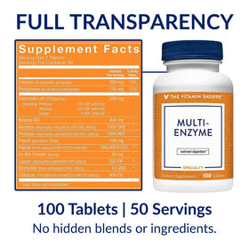 Boîte de compléments alimentaires multi-enzymes The Vitamin Shoppe avec vue sur le dessus