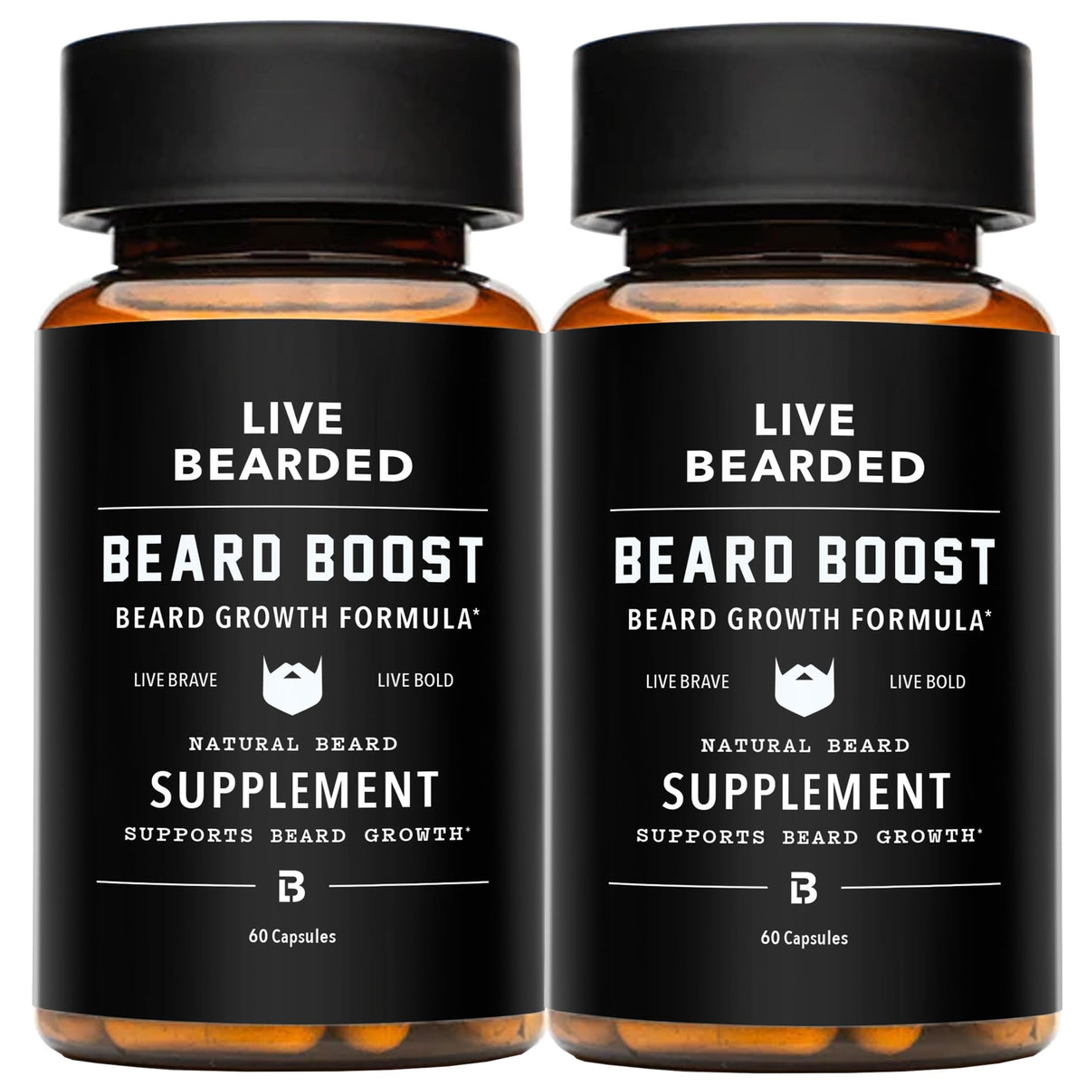 Boîte de compléments alimentaires pour barbe Live Bearded 60 capsules