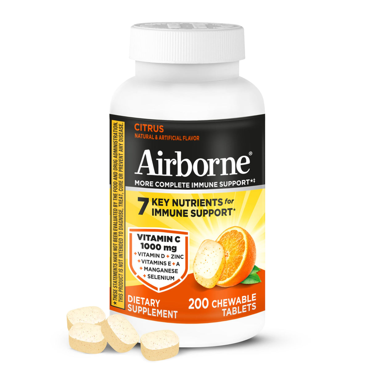 Boîte de comprimés à mâcher Airborne Vitamine C 1000mg 200 comprimés