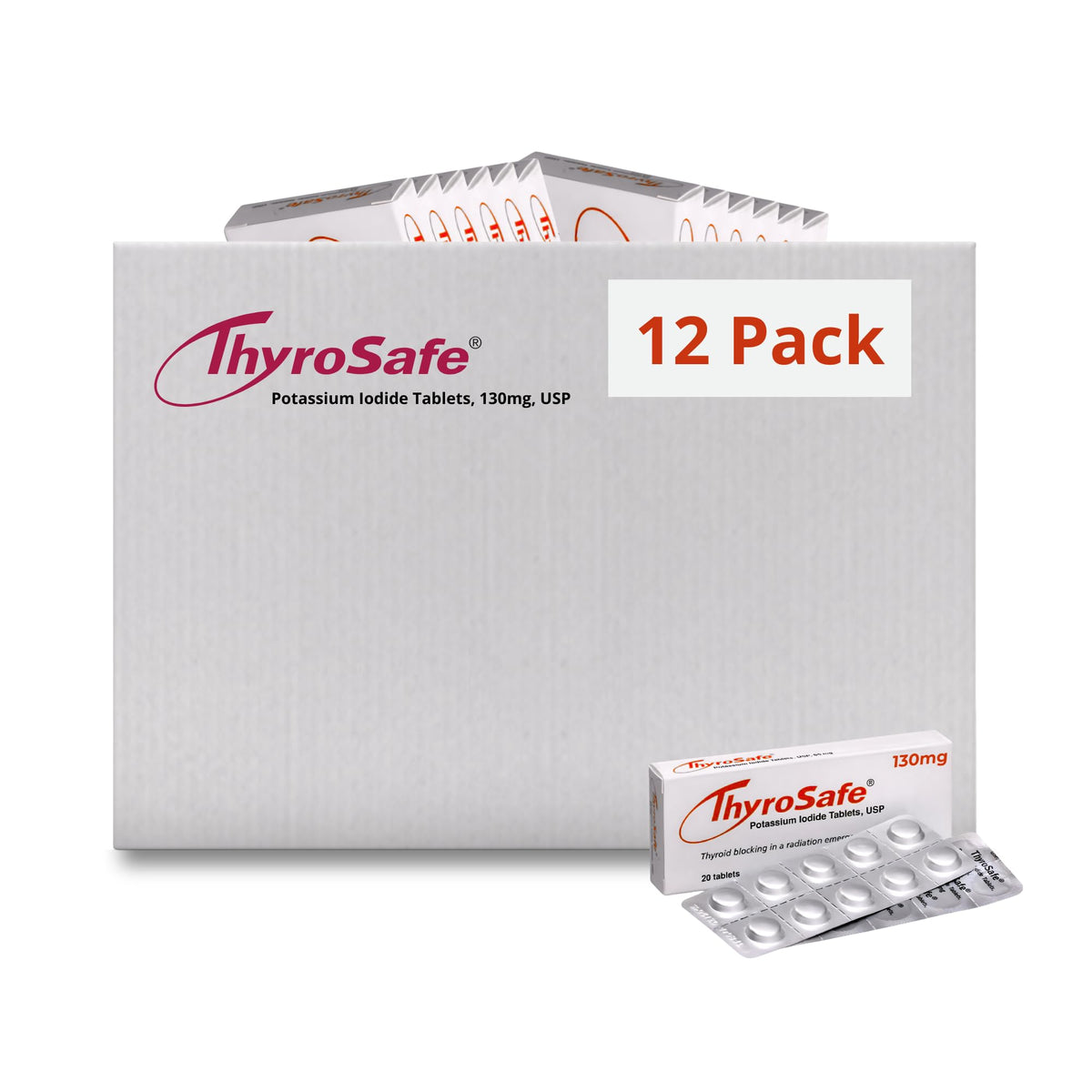 Boîte de comprimés d'iodure de potassium THYROSAFE 130mg vue de face