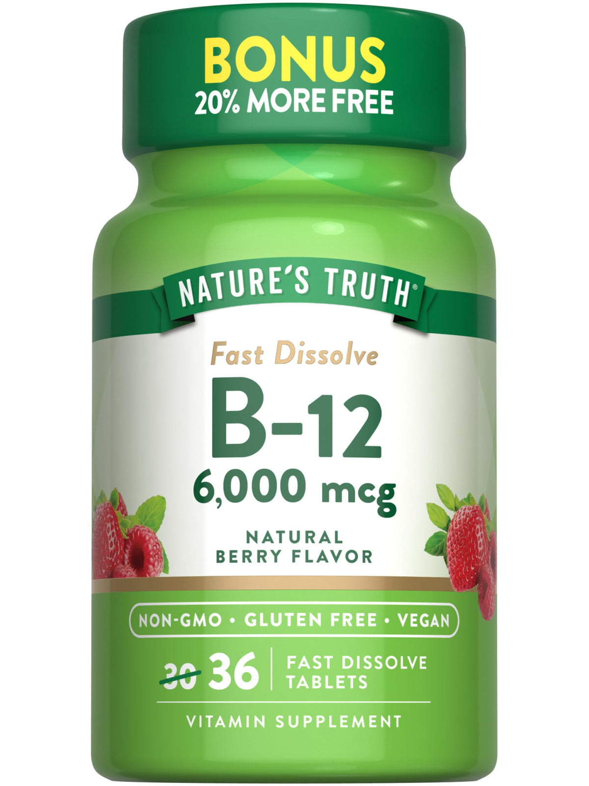 Boîte de comprimés de vitamine B12 Nature's Truth 6000 mcg vue de face