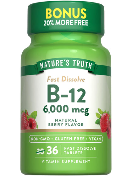 Boîte de comprimés de vitamine B12 Nature's Truth 6000 mcg vue de face