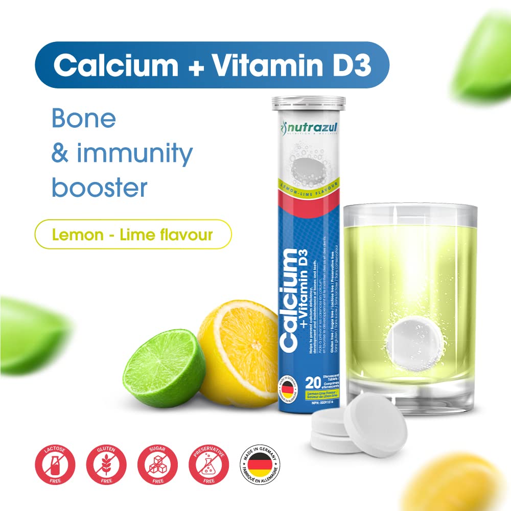 Boîte de comprimés effervescents Nutrazul Calcium + Vitamine D3 avec étiquette