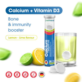 Boîte de comprimés effervescents Nutrazul Calcium + Vitamine D3 avec étiquette