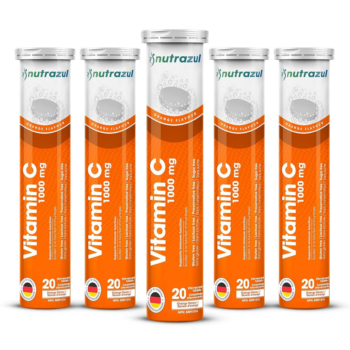 Boîte de comprimés effervescents vitamine C 1000 mg nutrazul, 20 comprimés