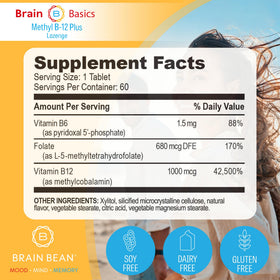 Boîte de comprimés Methyl B-12 et Folate Brain Bean vue de côté