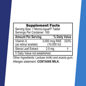 Boîte de comprimés sublinguales Vitamine A 10 000 UI, vue de côté