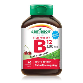 Boîte de comprimés sublinguaux Jamieson Vitamine B12 2 500 mcg, vue de face