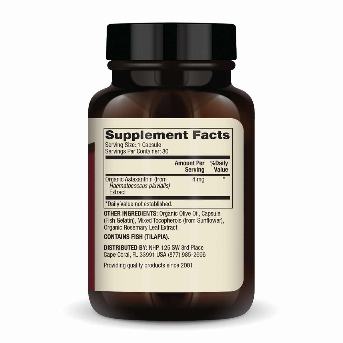 Boîte de Dr. Mercola Astaxanthin avec capsules visibles
