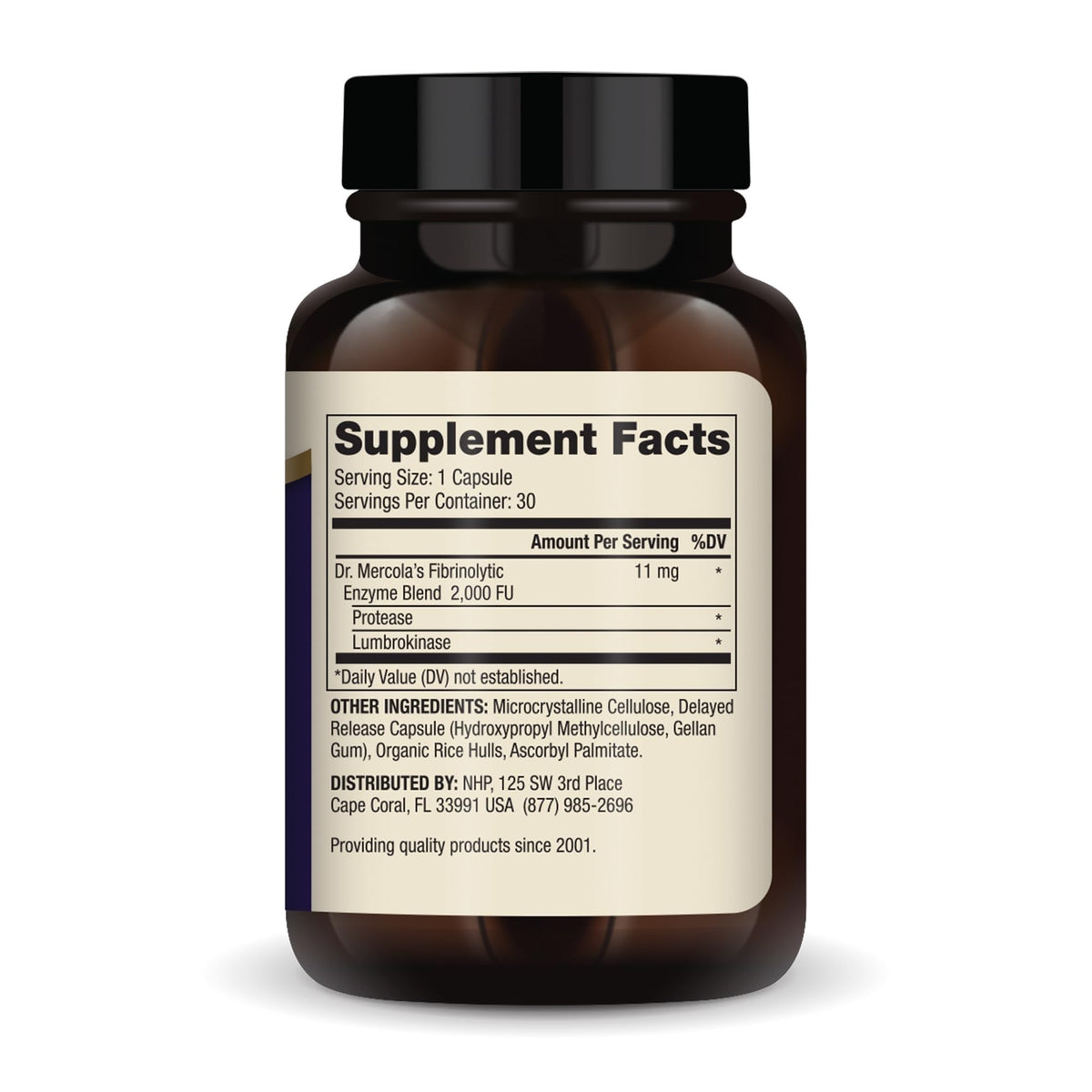 Boîte de Dr. Mercola Lumbrokinase Enzymes avec étiquette