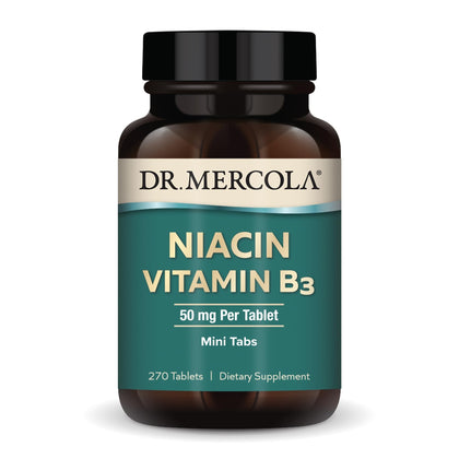 Boîte de Dr. Mercola Niacine Vitamine B3 50 mg 270 comprimés vue de face