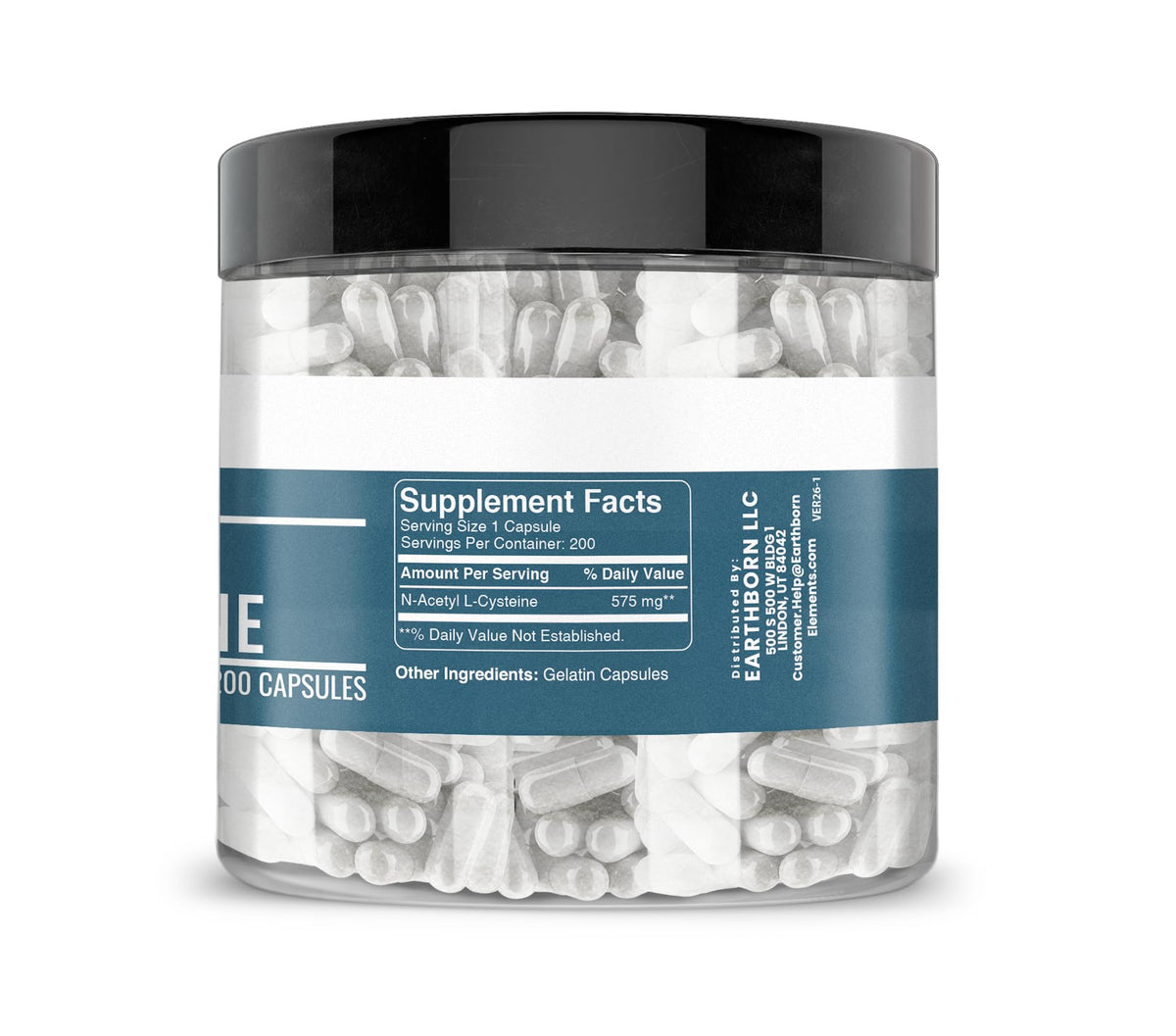 Boîte de Earthborn Elements NAC N-Acetyl L-Cystéine avec étiquette