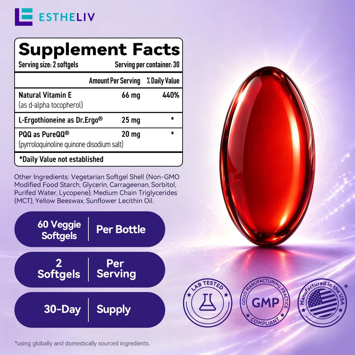 Boîte de ESTHELIV Premium Cellular Skin Radiance avec 60 gélules