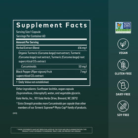 Boîte de Gaia Herbs Curcuma Suprême Extra Fort avec étiquette visible
