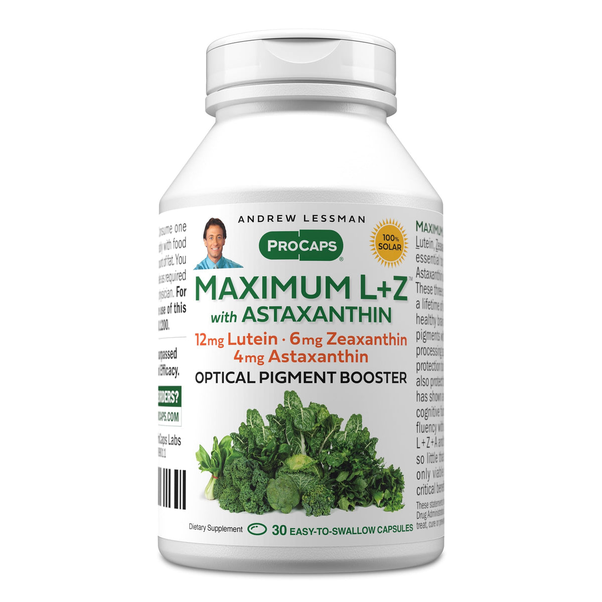 Boîte de gélules ANDREW LESSMAN ProCaps Maximum L+Z avec Astaxanthine vue de face
