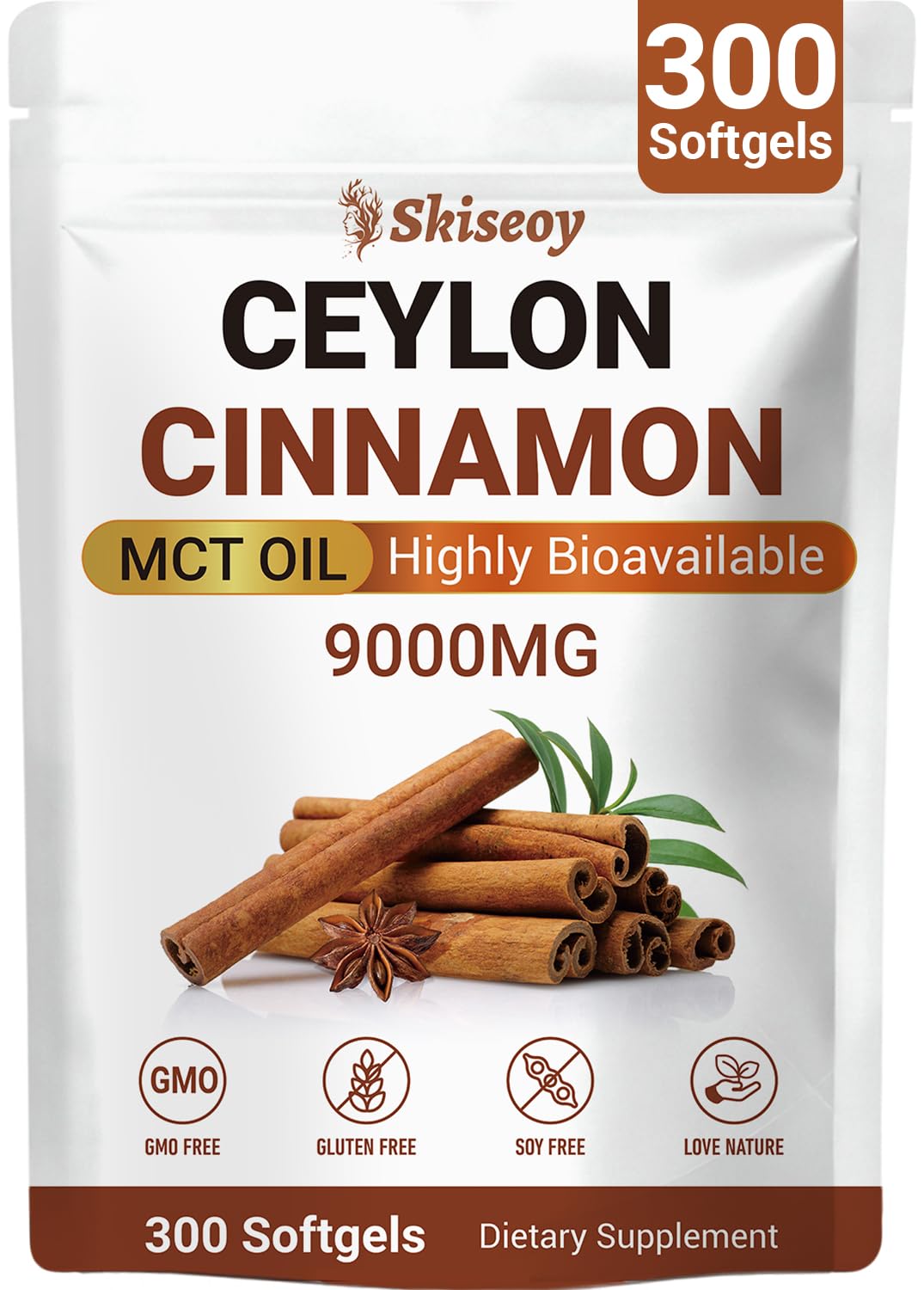 Boîte de gélules de cannelle de Ceylan Skiseoy 300 avec MCT Oil