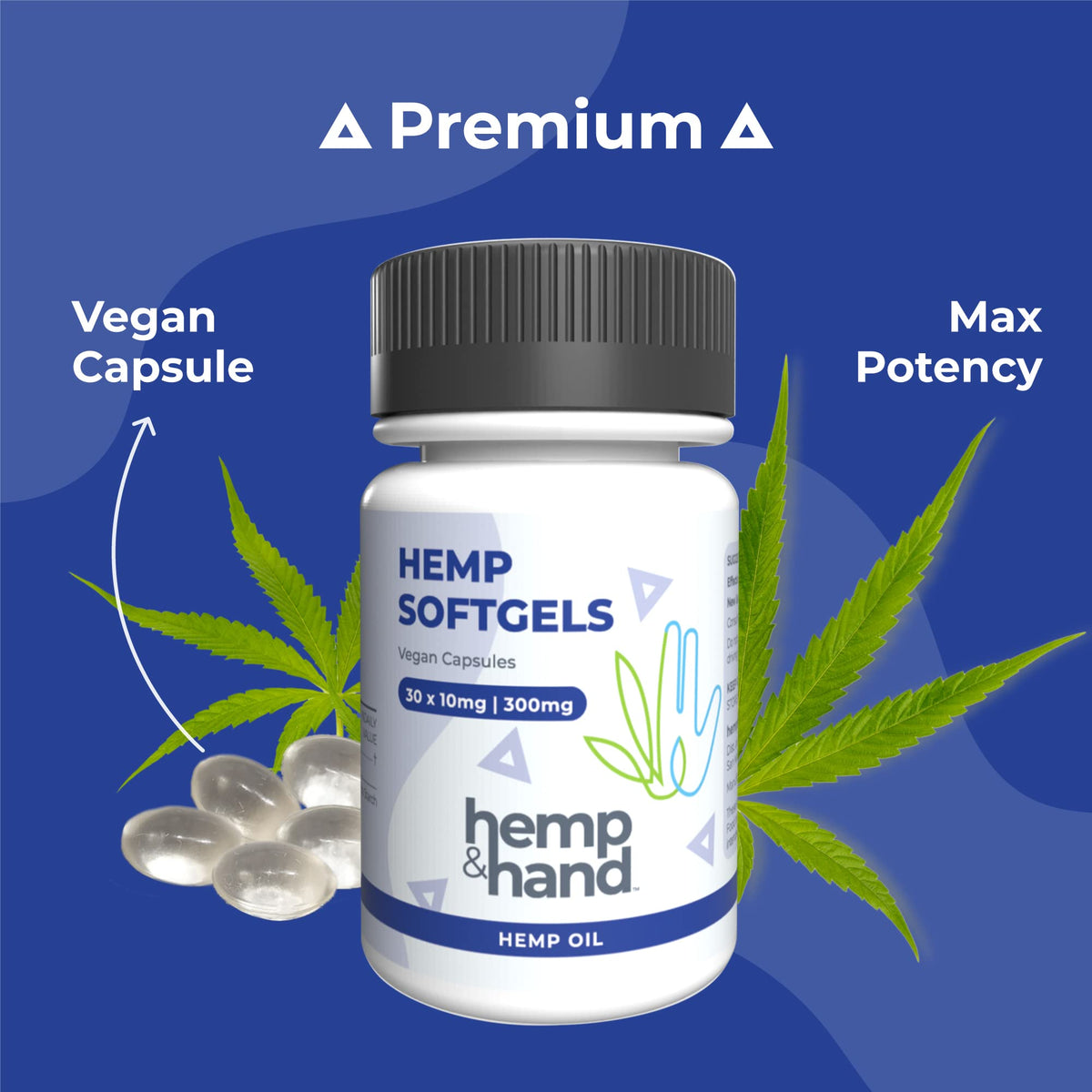 Boîte de gélules de chanvre 300mg Hemp & Hand avec étiquette