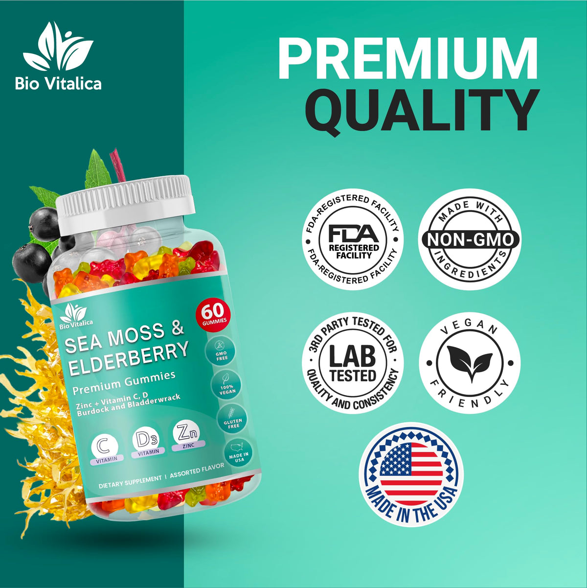 Boîte de gummies BIO VITALICA avec informations nutritionnelles