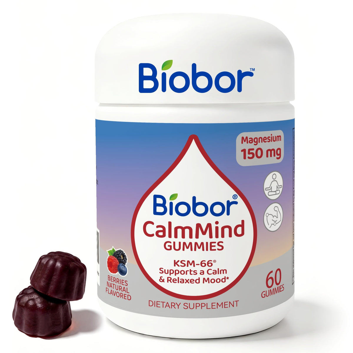 Boîte de gummies Biobor CalmMind avec Ashwagandha, 60 pièces