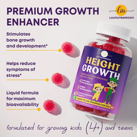 Boîte de gummies de croissance LM LILYNUTRAMOON ouverte, montrant les gummies à l'intérieur