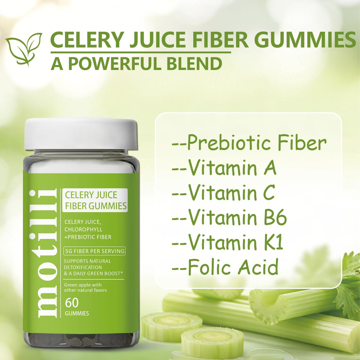 Boîte de gummies de jus de céleri JLQJLQ, étiquette visible