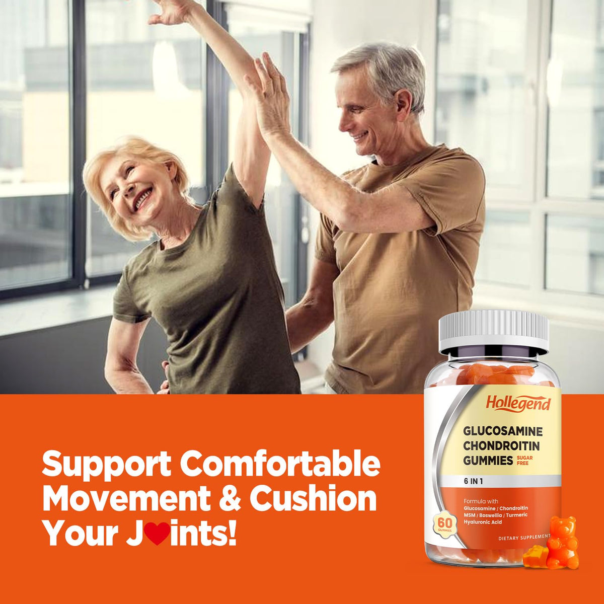 Boîte de gummies glucosamine chondroitin HOLLEGEND avec dimensions visibles