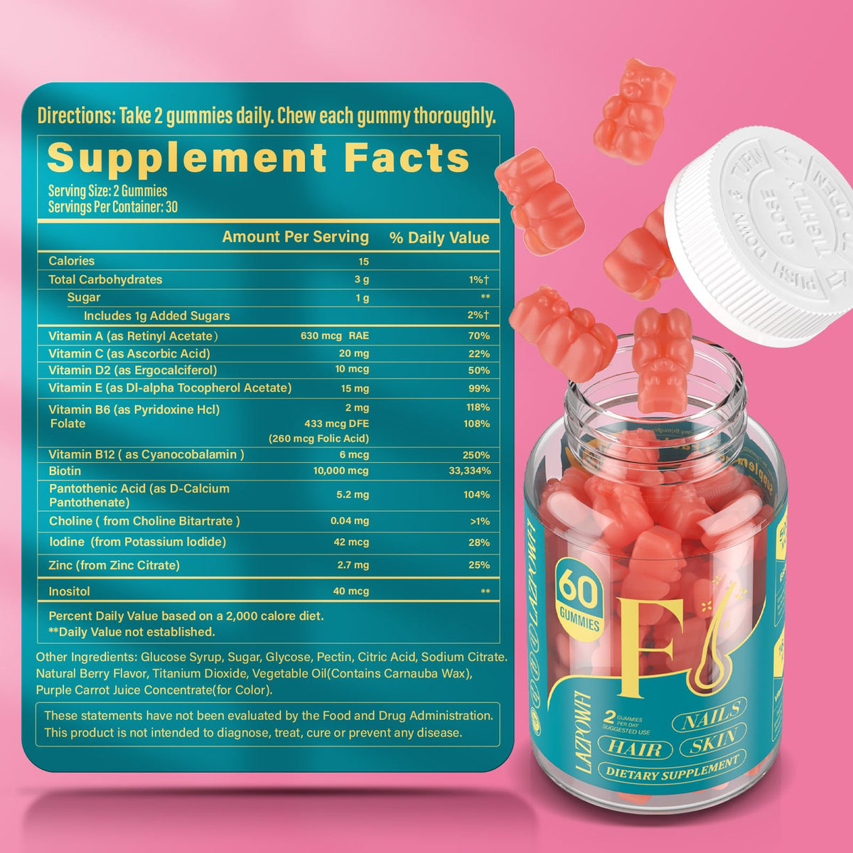 Boîte de gummies Lazpowfi avec informations nutritionnelles
