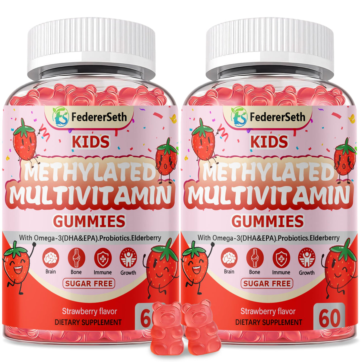 Boîte de gummies multivitamines FedererSeth pour enfants, 120 gummies