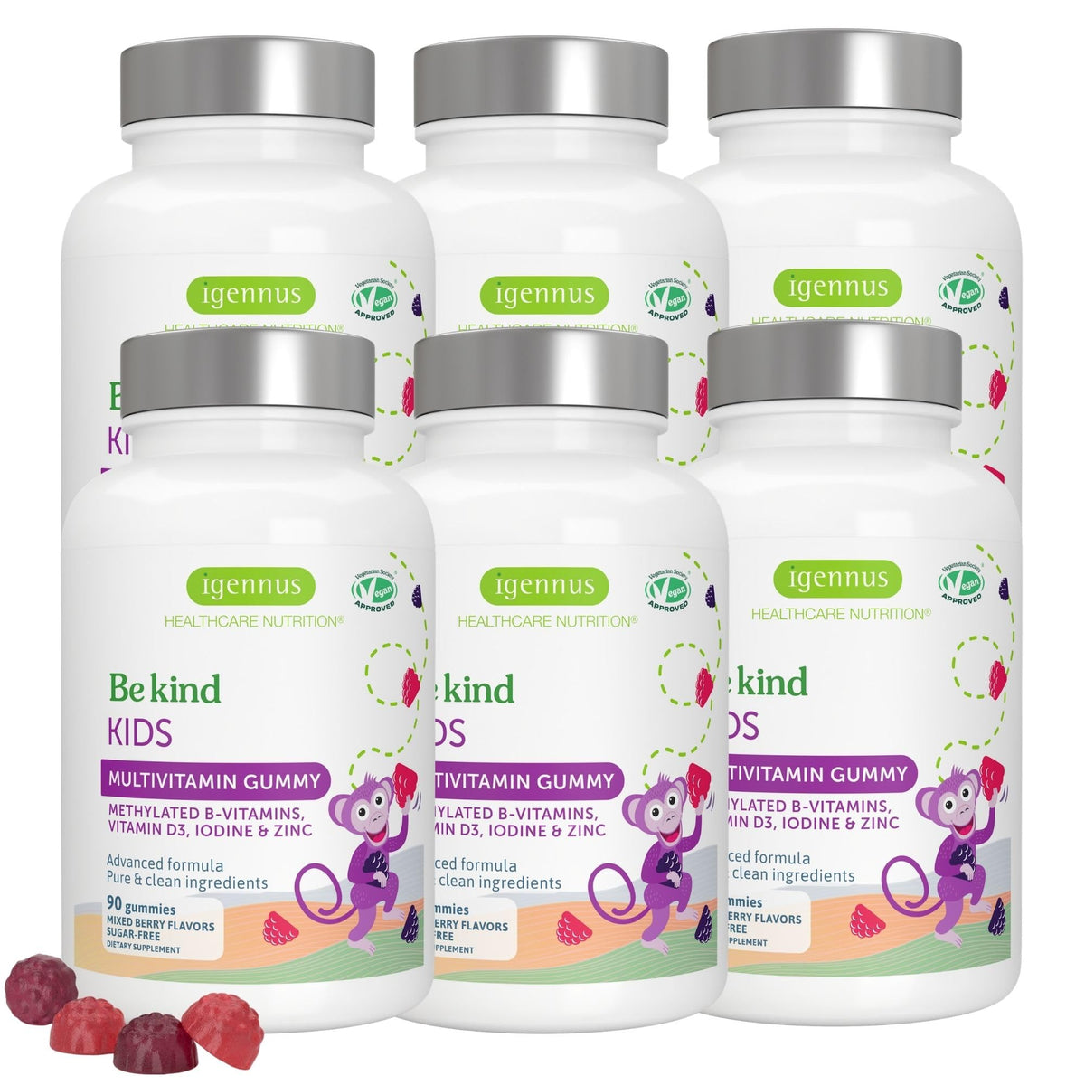 Boîte de gummies multivitamines Igennus pour enfants, vue de face