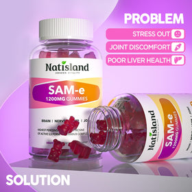 Boîte de gummies SAM-e NATISLAND montrant les ingrédients
