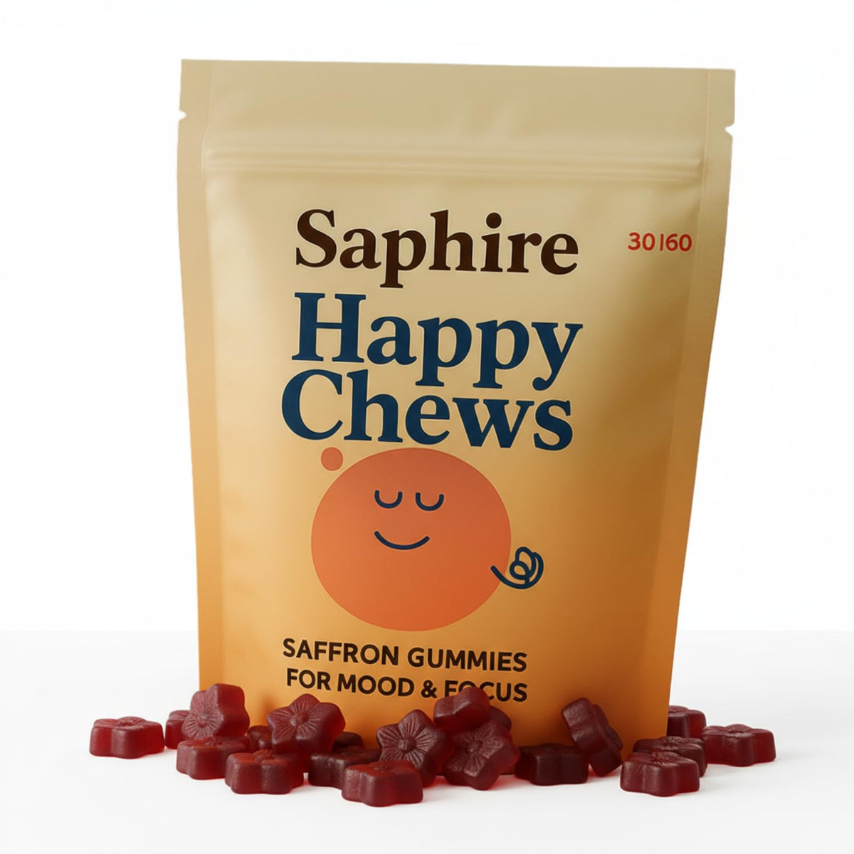 Boîte de gummies Saphire Happy Chews au safran vue de face