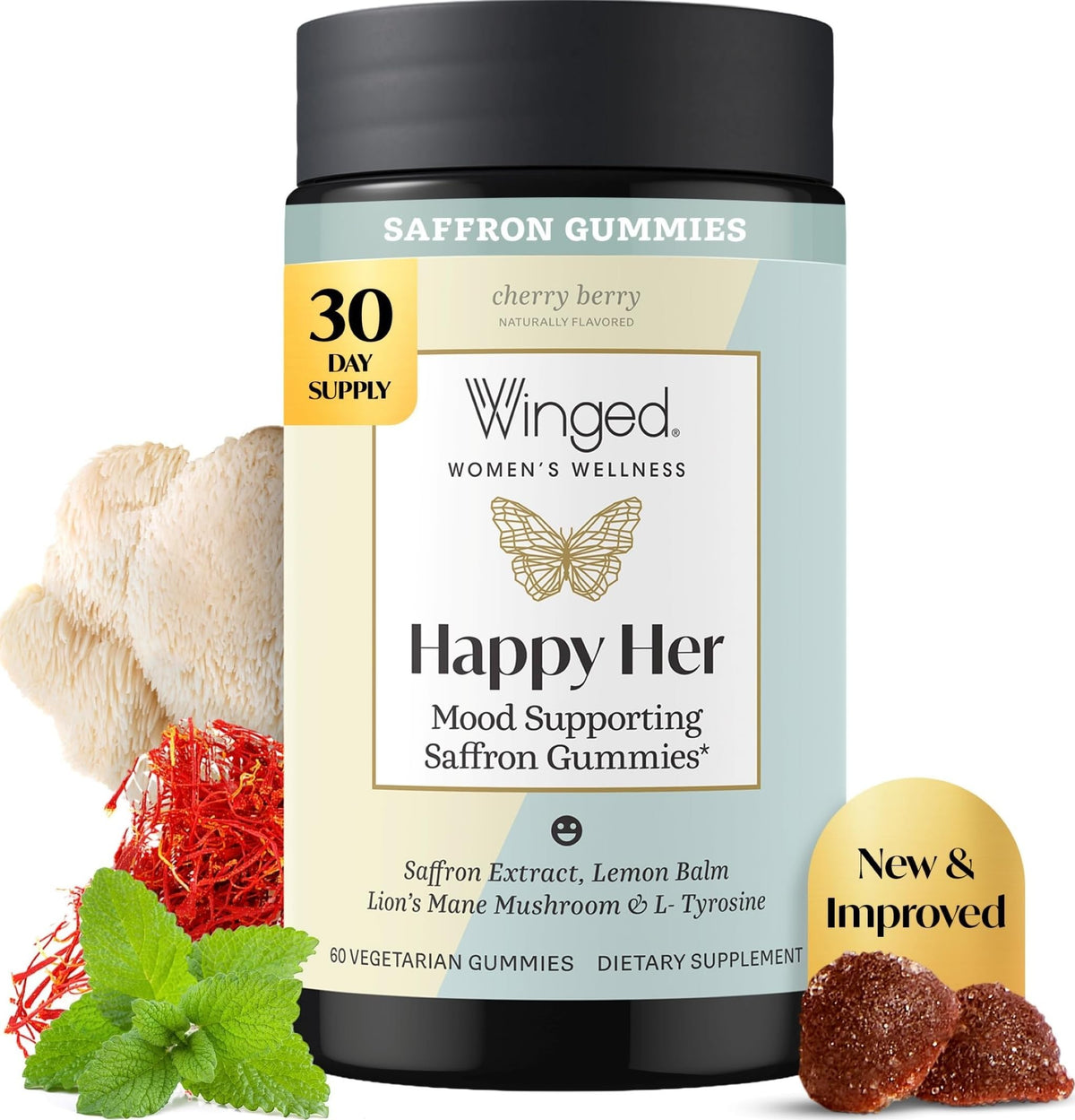 Boîte de gummies Winged Happy Her pour femmes, 60 gummies