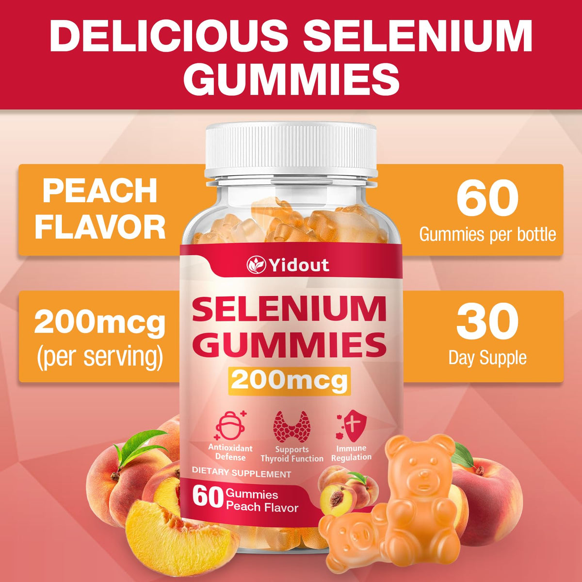 Boîte de gummies Yidout au sélénium ouverte