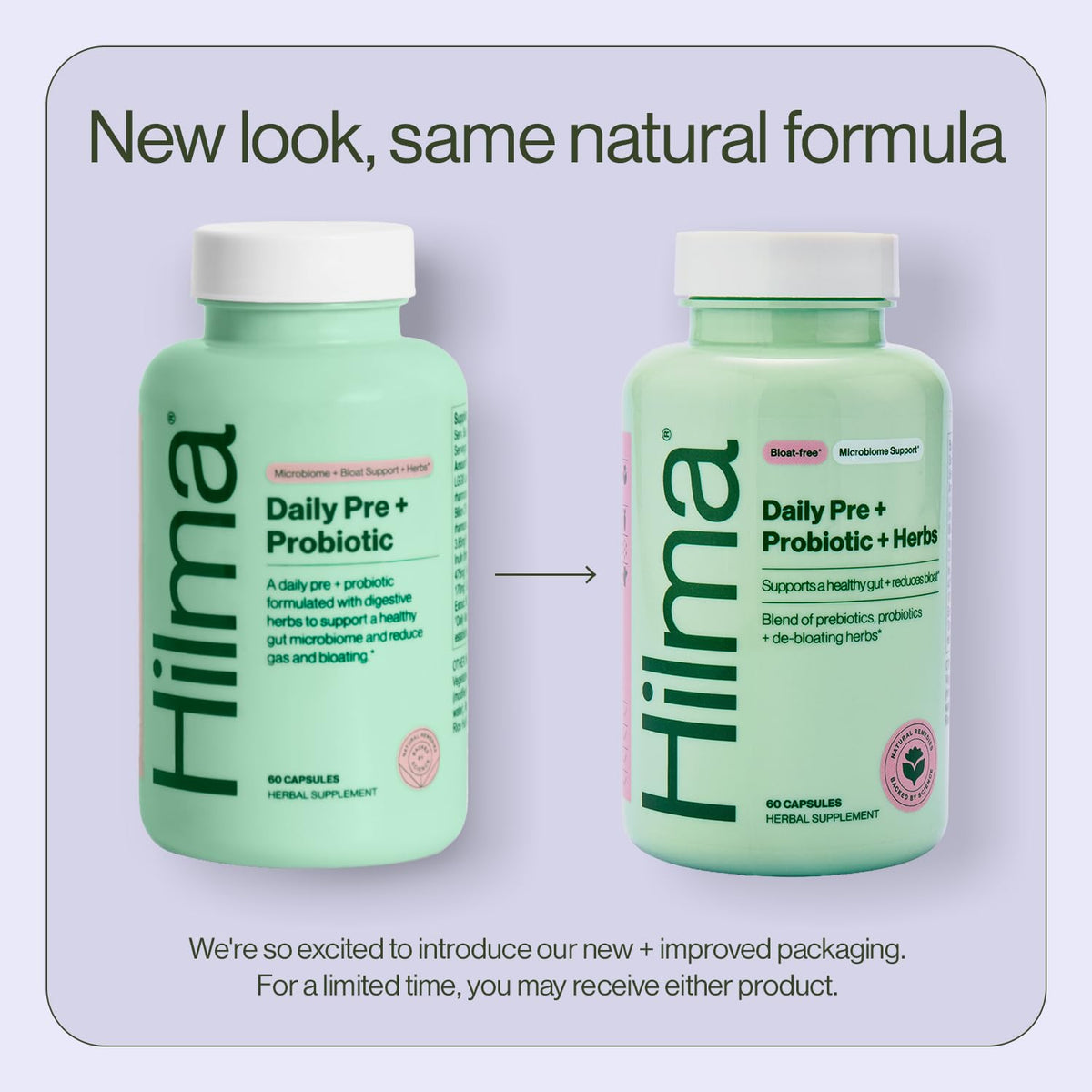 Boîte de Hilma Pré et Probiotique avec herbes, vue latérale