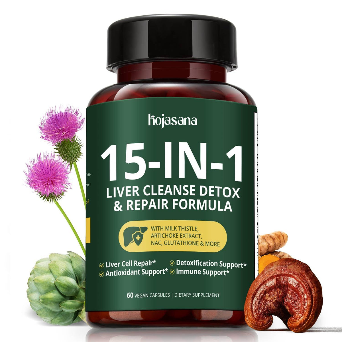 Boîte de HojaSana Chardon-Marie 80% Silymarine 60 capsules vue de face