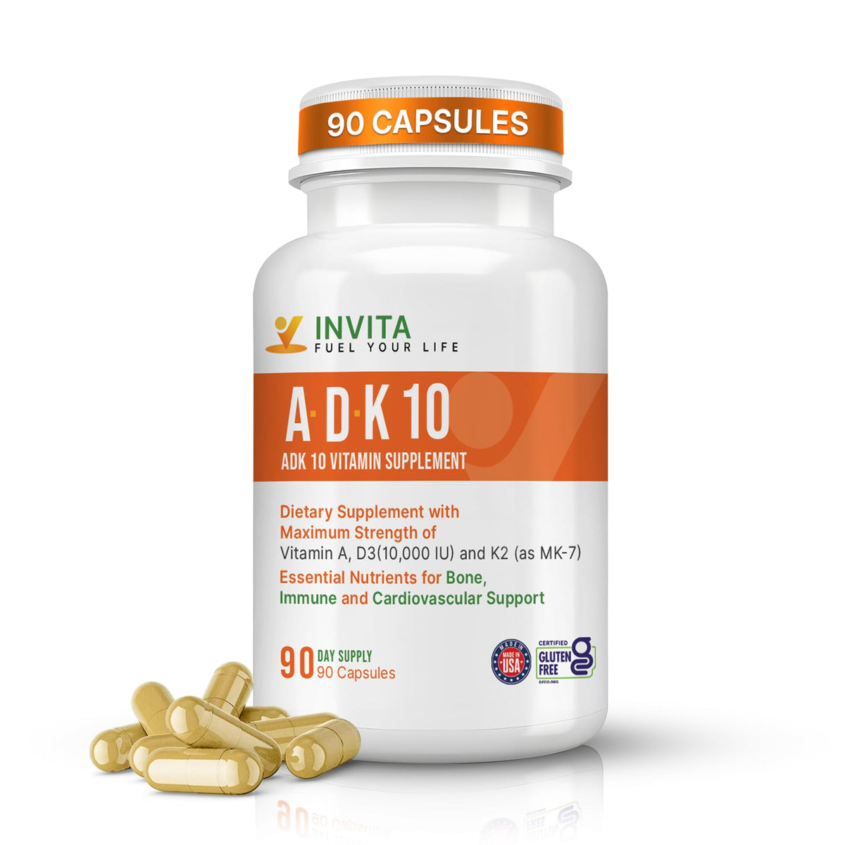 Boîte de INVITA ADK 10 Complément Alimentaire avec 90 capsules