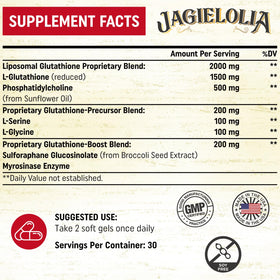 Boîte de Jagielolia Glutathione Liposomal 2000 mg, dimensions 10.7 x 6.2 x 5.9 cm