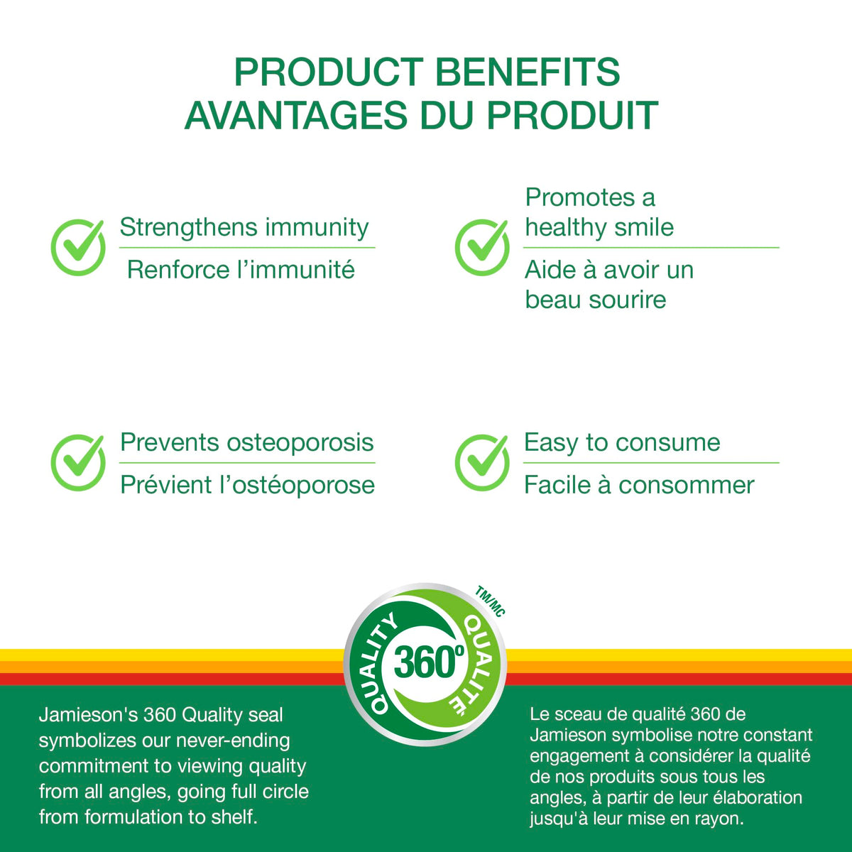 Boîte de Jamieson Vitamine D3 1 000 UI avec étiquette détaillée