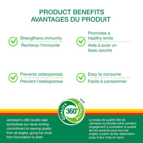 Boîte de Jamieson Vitamine D3 1 000 UI avec étiquette détaillée